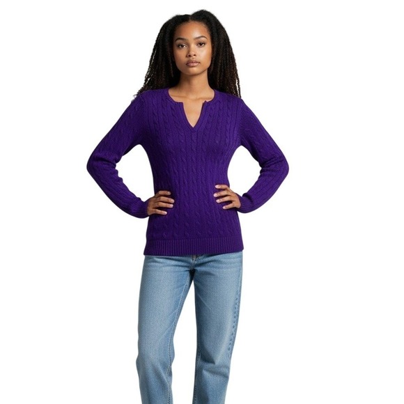 Lauren Ralph Lauren Sweaters - Lauren Ralph Lauren Purple Cable Knit Split Neck Sweater Womens - Small